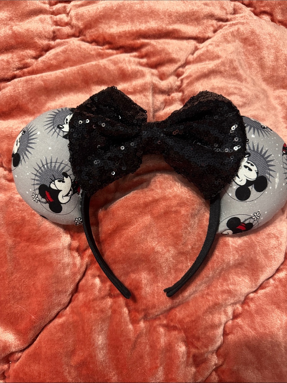 Custom Disney Ears with Sequined Black Bow